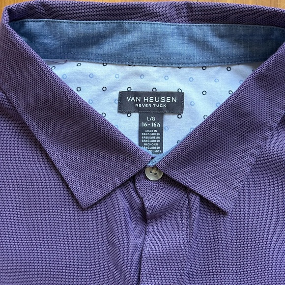 Van Heusen Never Tuck Purple Short Sleeve Button Down Size Large - Picture 2 of 2